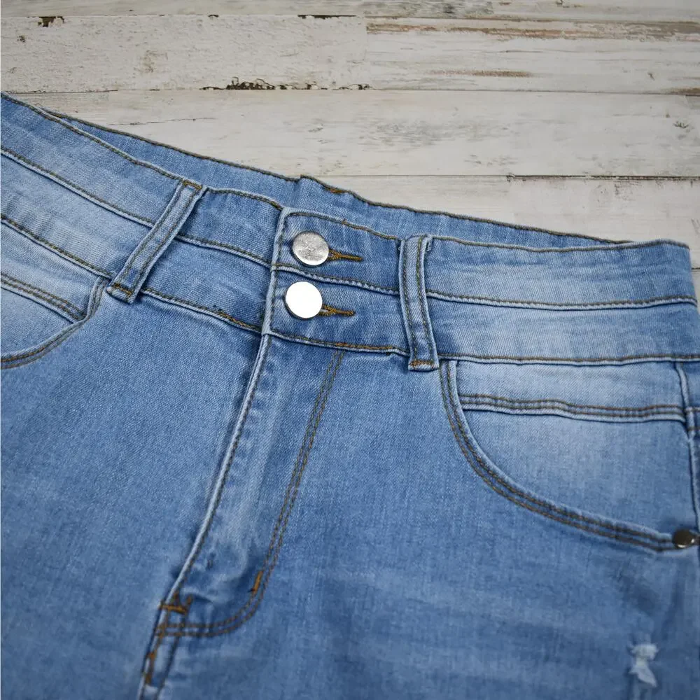 High Rise Distressed Denim Shorts Juniors M Blue Frayed Jean Cut Off Jorts Y2K